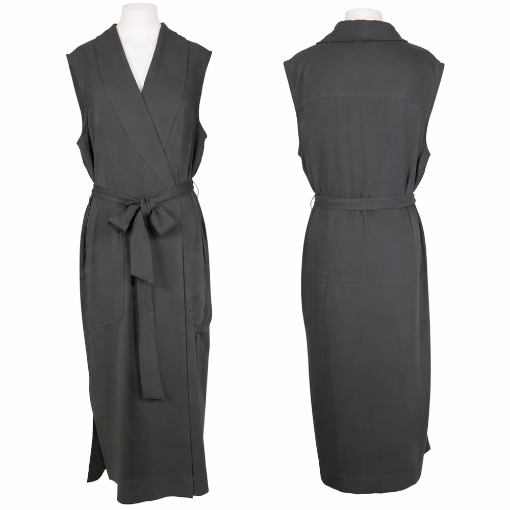 Jason Wu Sleeveless Duster Vest Dress Belted Pockets Gray Midi Minimalist L NWT